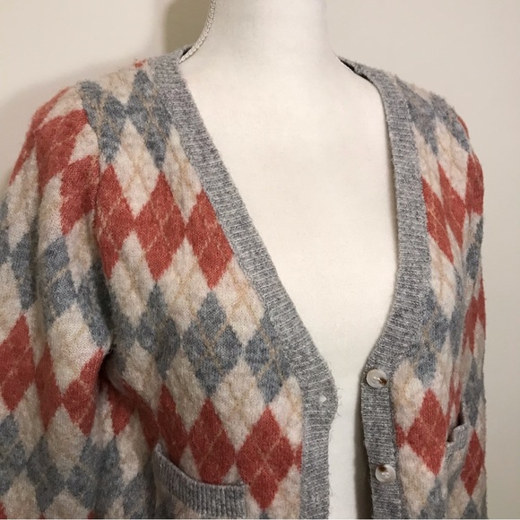 Lush Argyle Thick Knit Sweater Cardigan Size Small - Picture 2 of 10